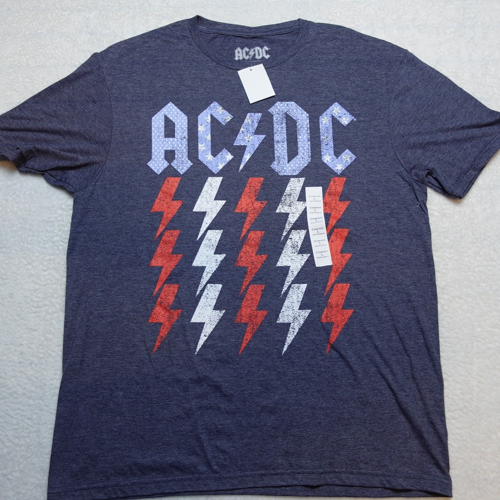 AC/DC Graphic T-Shirt Mens Large Navy Heather Patriotic Lightning Bolt 2ACDC1058